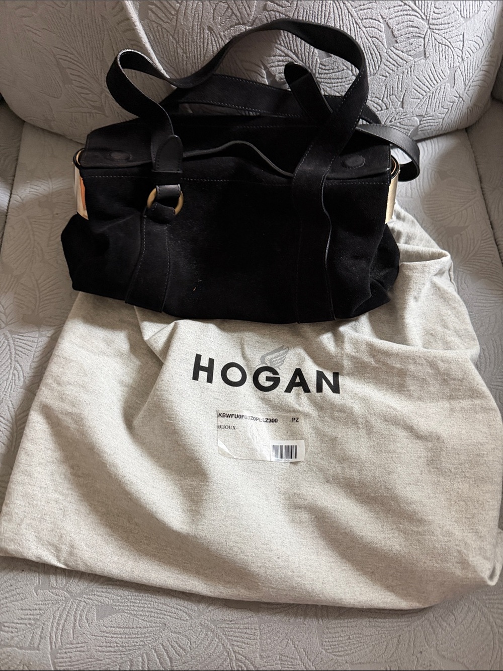 Hogan Black Suede Tote with Gold-Tone Accents
